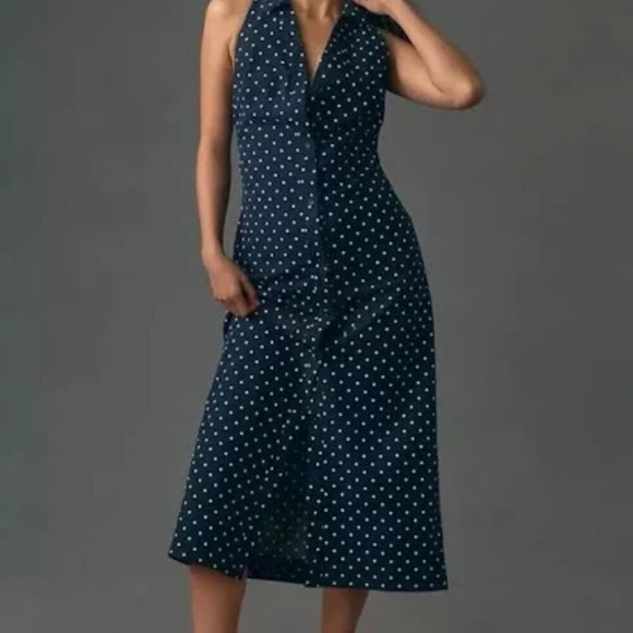 Maeve Dresses & Skirts - Maeve Navy Polka Dot Midi Dress